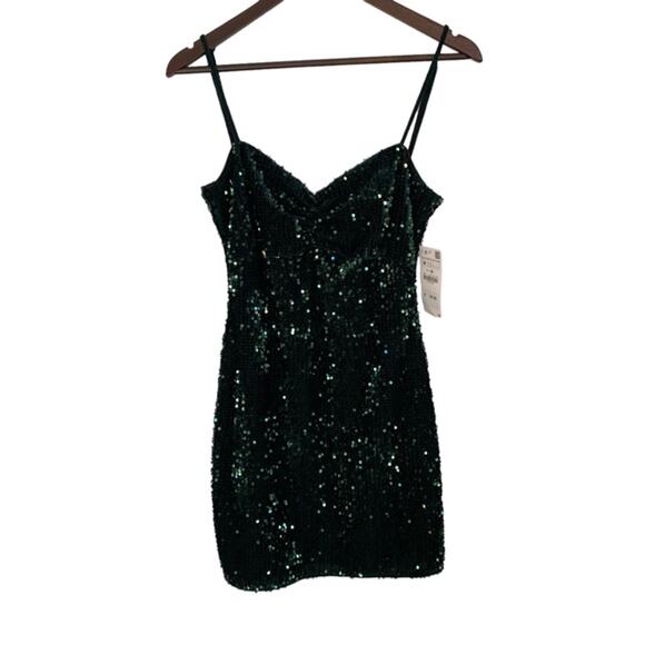 Zara Basic Green Sequin Bodycon Dress with Spaghetti Straps - Medium - Picture 5 of 5